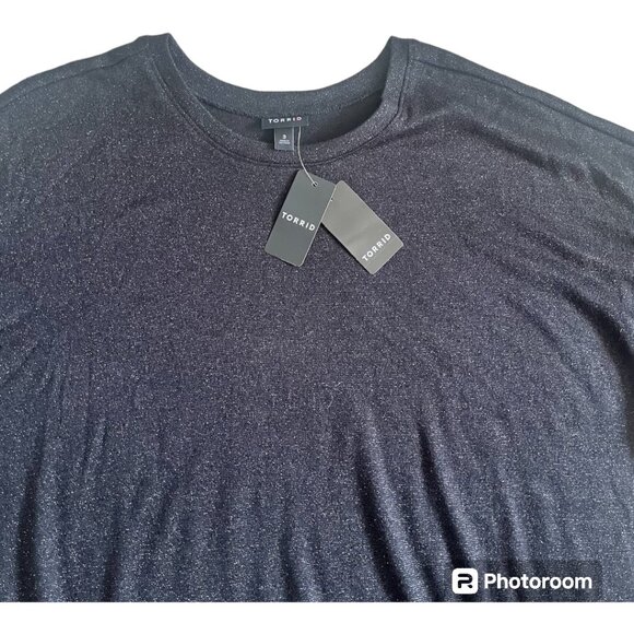 NWT Torrid Black Sparkle Knit Drop Shoulder Shirred Sleeve Top - Size 3 / 3X - Picture 5 of 6